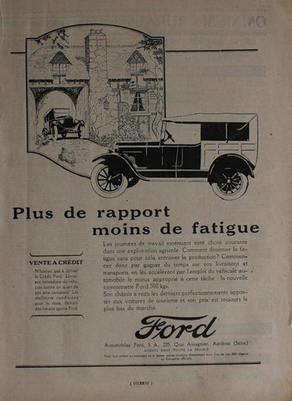 Ford. Plus de rapport moins de fatigue. Advertising 1926 - copertina