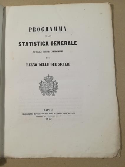 Programma della Statistica generale de' Reali Dominii Continentali del Regno delle Due Sicilie - copertina