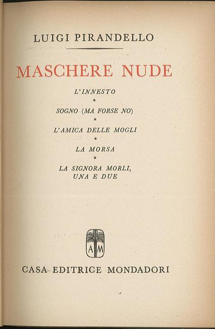 L'innesto, Sogno , L'amica delle mogli, La morsa, La signora Morli, una e due - Luigi Pirandello - copertina