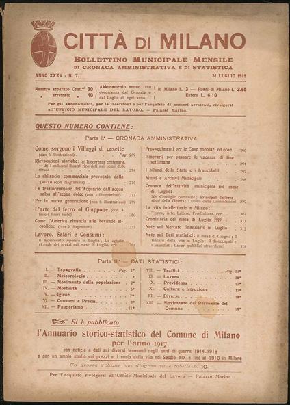 Città di Milano-bollettino municipale mensile di cronaca amministrativa e di statistica - Paolo Scolari - copertina