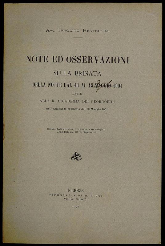 Note ed osservazioni sulla brinata della notte dal 18 al 19 aprile 1901 - copertina