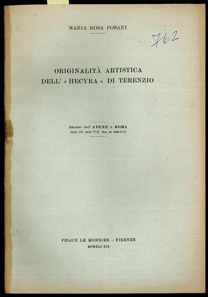 Originalità artistica dell’”Hecyra” di Terenzio - copertina