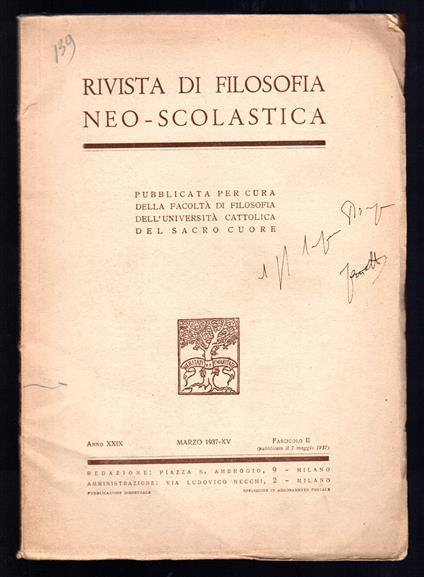 Rivista di Filosofia neo-scolastica - Autori Vari - copertina