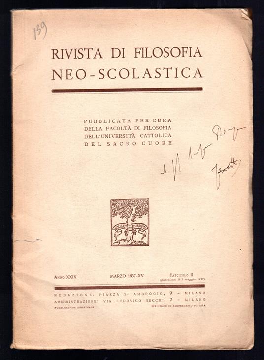 Rivista di Filosofia neo-scolastica - Autori Vari - copertina