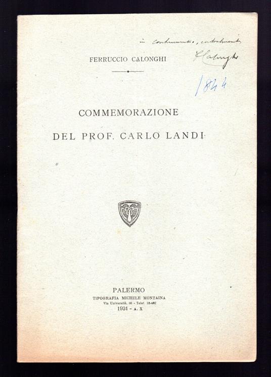Commemorazione del prof. Carlo Landi - Ferruccio Calonghi - copertina