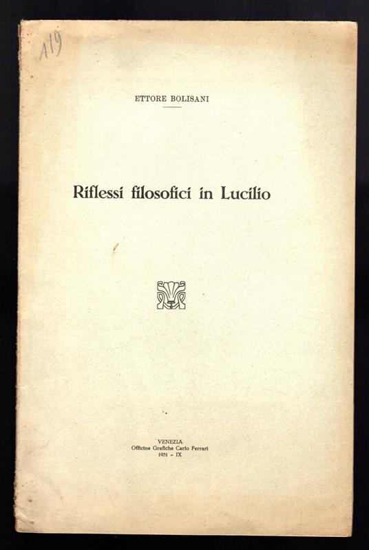 Riflessi filosofici in Lucilio - Ettore Bolisani - copertina