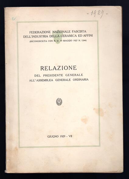 Relazione del Presidente generale all'assemblea generale ordinaria - copertina