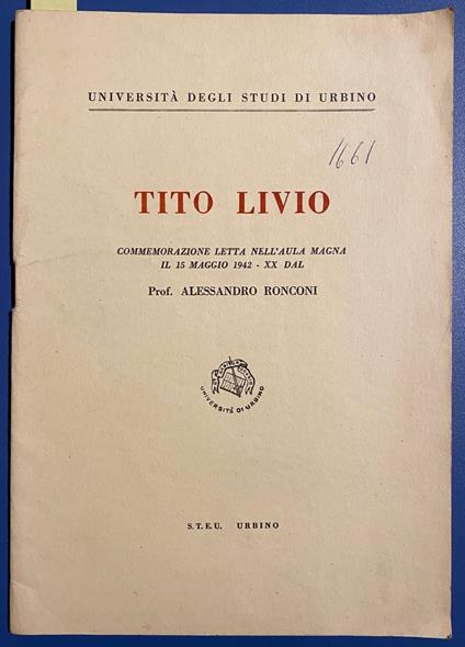 Tito Livio - Alessandro Ronconi - copertina