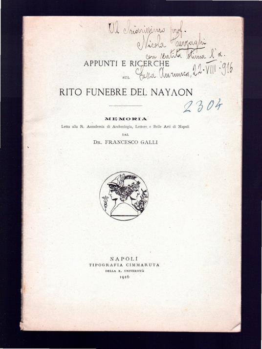 Appunti e ricerche sul rito funebre del Nayaon - Memoria - Francesco Galli - copertina
