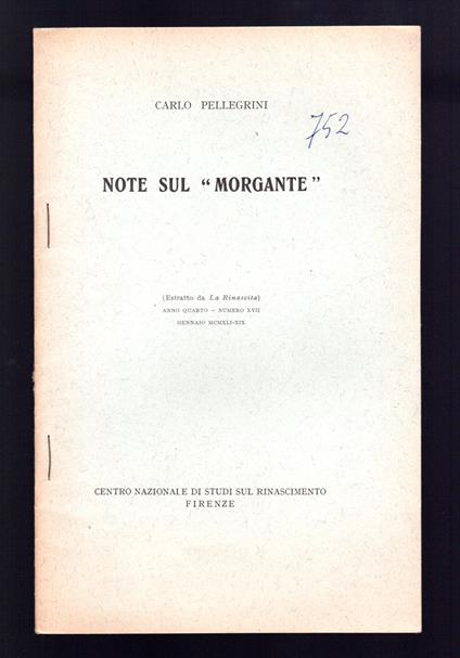 Note sul ''Morgante'' - Carlo Pellegrini - copertina