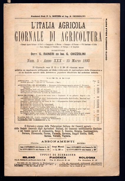 L'Italia agricola giornale di agricoltura - Autori Vari - copertina