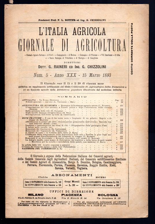 L'Italia agricola giornale di agricoltura - Autori Vari - copertina