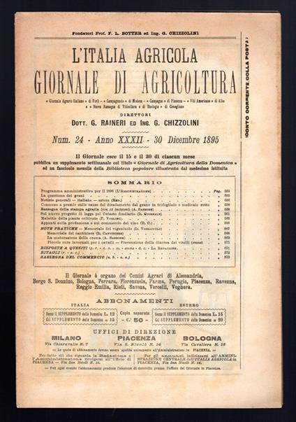 L'Italia agricola giornale di agricoltura - Autori Vari - copertina