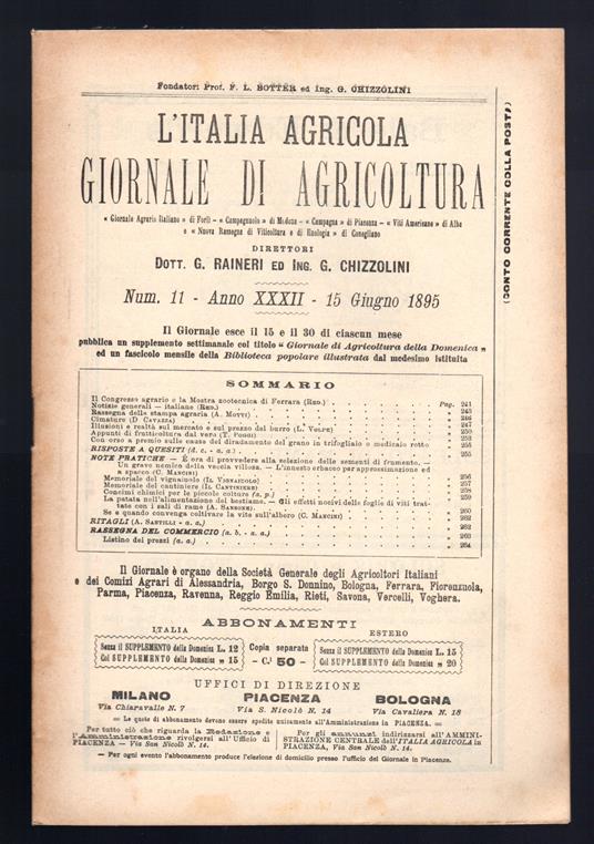 L'Italia agricola giornale di agricoltura - Autori Vari - copertina