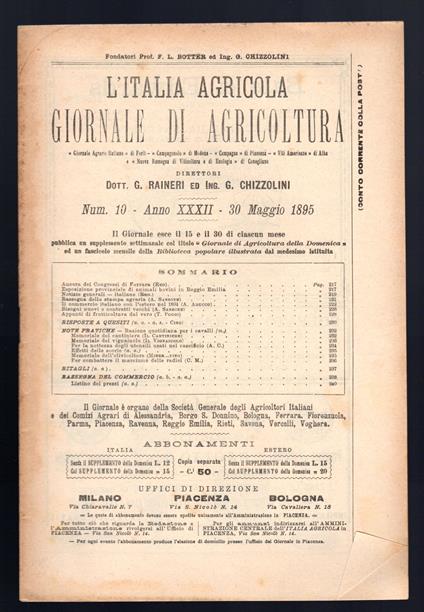 L'Italia agricola giornale di agricoltura - Autori Vari - copertina