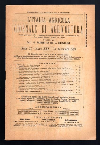 L'Italia agricola giornale di agricoltura - Autori Vari - copertina