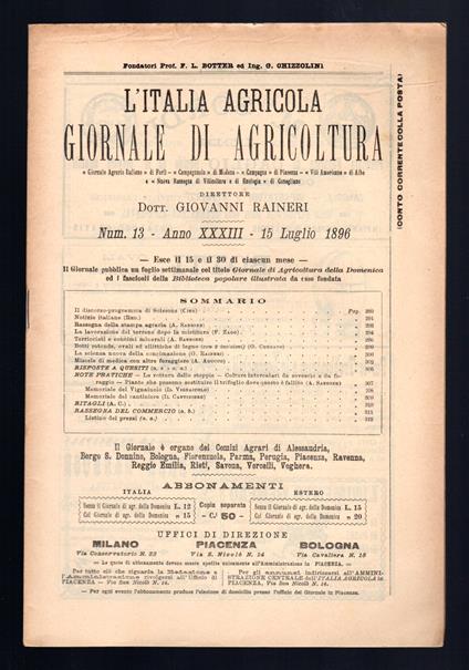 L'Italia agricola giornale di agricoltura - Autori Vari - copertina