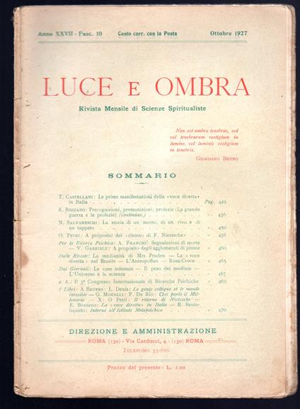 Luce e ombra. Rivista mensile di scienze spiritualiste - Autori Vari - copertina