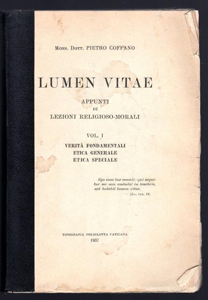 Lumen vitae. Appunti di lezioni religioso-morali - copertina