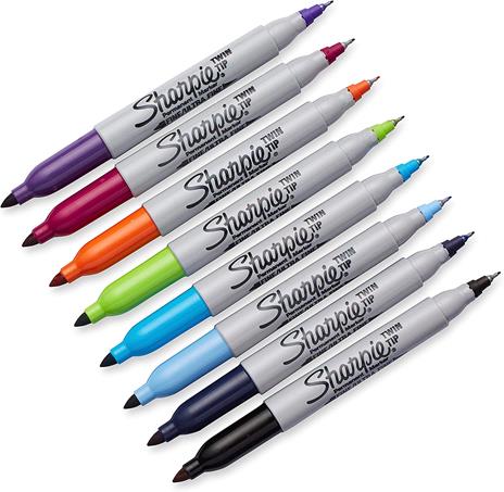 Marcatore permanente Sharpie Twin Tip in blister da 8 pz. : Nero, Rosso, Turchese, Magenta, Lime, Viola, Blu Navy, Blu Sky - 3