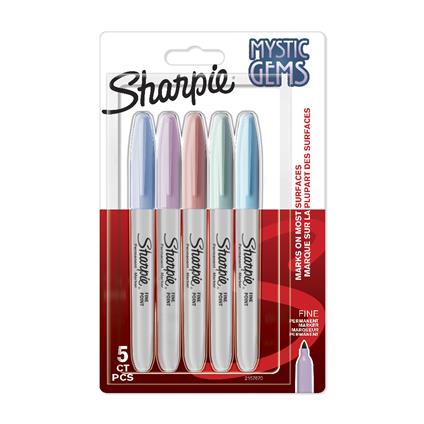 Pennarelli indelebili Sharpie Mystic Gems. Punta fine per dettagli decisi. Colori assortiti. 5 pennarelli