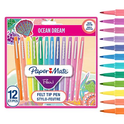 Paper Mate Flair penna, punta media da 1,1 mm. Colori vivaci assortiti, blister da 12 pz. Flair-Nylon