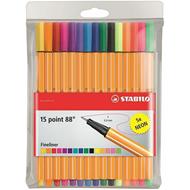 Fineliner - STABILO point 88 - Astuccio da 15 (10 + 5 NEON) - Colori assortiti