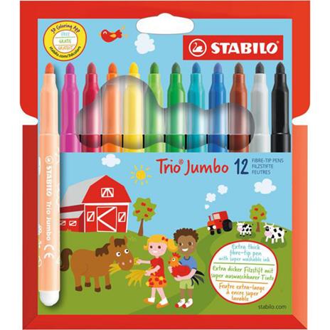 Pennarellone super lavabile - STABILO Trio Jumbo - Astuccio da 12 - Colori assortiti
