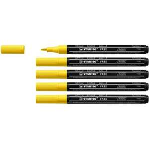 Cartoleria Marker acrilico - STABILO FREE Acrylic - T100 Punta rotonda 1-2mm - Confezione da 5 - Giallo STABILO