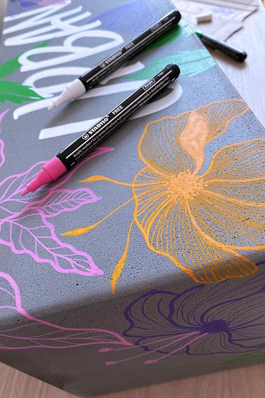Marker acrilico - STABILO FREE Acrylic - T100 Punta rotonda 1-2mm - Confezione da 5 - Giallo - 3