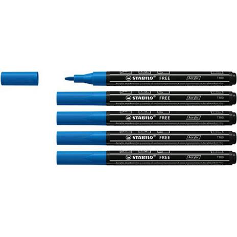 Marker acrilico - STABILO FREE Acrylic - T100 Punta rotonda 1-2mm - Confezione da 5 - Blu scuro