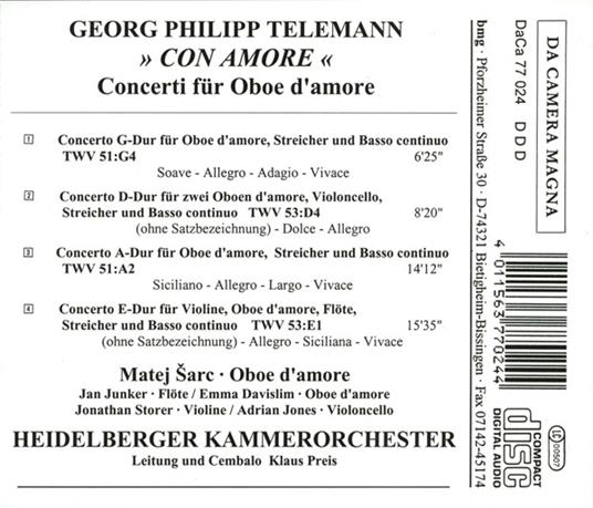 Concerti fur Oboe D'amor - CD Audio di Georg Philipp Telemann - 2