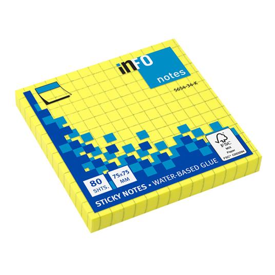 Confezione 12 Pezzi Blocchetti Adesivi Giallo Fluo Quadretti