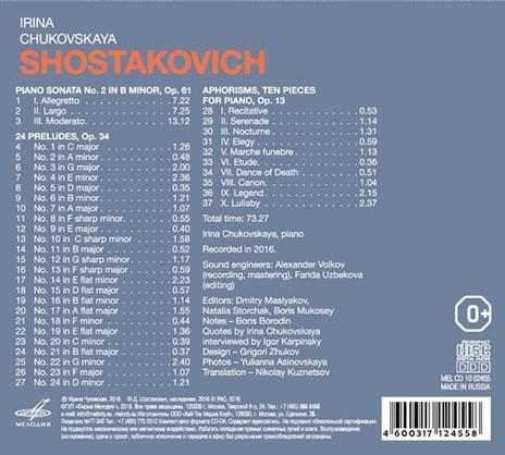 Sonata per pianoforte n.2 op.61 - 24 Preludi op.34 - Aforismi op.13 - CD Audio di Dmitri Shostakovich - 2