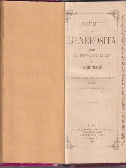   Esempi di generosità proposti al popolo italiano - Niccolo Tommaseo - copertina