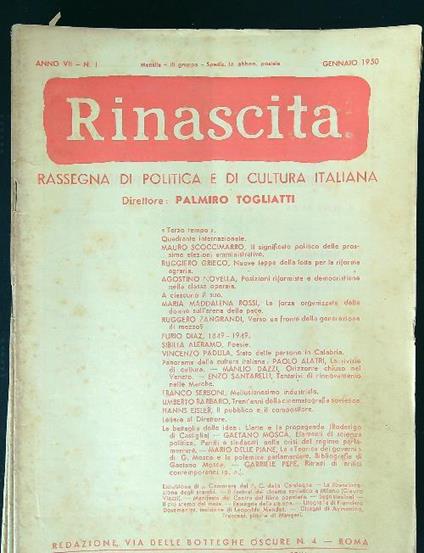 Rinascita annata incompleta 1950 - Palmiro Togliatti - copertina