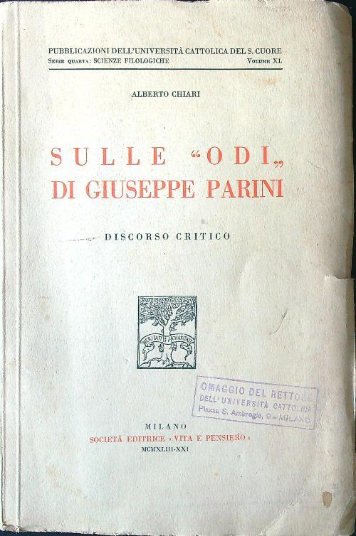 Sulle Odi di Giuseppe Parini - Alberto Chiari - copertina