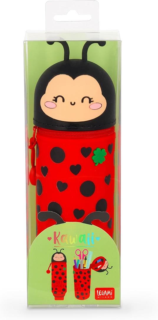 Legami - Kawaii Astuccio Scuola 2 in 1 in Morbido Silicone, Ladybug, Portapenne da Tavolo, Chiusura con Cerniera - 5