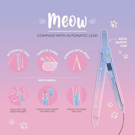 Legami - Compasso con Mina Automatica, Tema Kitty, 10 Mine 0,5 mm con 2B incluse, max Diametro 30 cm, Compatto - 2