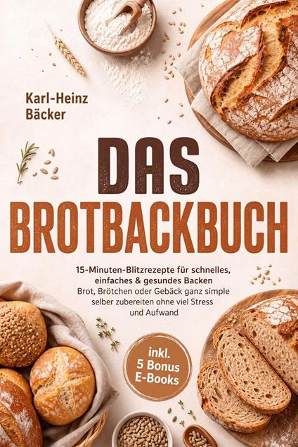 Das Brotbackbuch: 15-Minuten-Blitzrezepte für schnelles, einfaches & gesundes Backen - Brot, Brötchen oder Gebäck ganz simple selber zubereiten ohne viel Stress und Aufwand - inkl. 5 Bonus E-Books